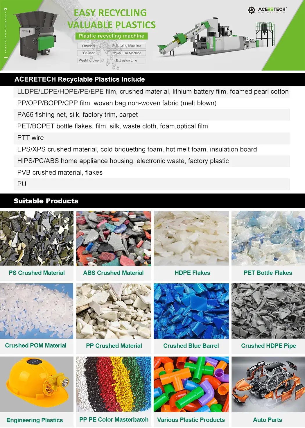 Thiết bị ép viên chất liệu từ ống HDPE và nhựa PP PE