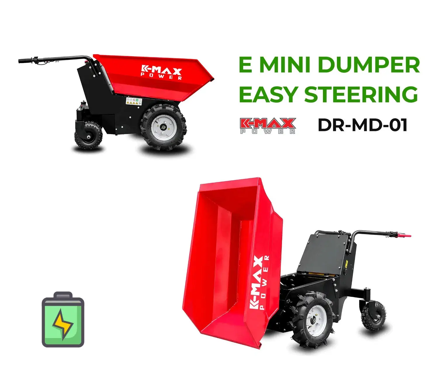 Xe đẩy điện mini chất lượng đạt chuẩn TUV CE - Vận chuyển đất linh hoạt, chịu tải trọng lên đến 500kg